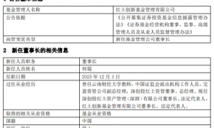 红土创新基金高管变更：新任何琨为董事长  冀洪涛不再代行职务